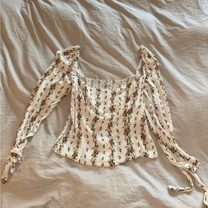 Reformation Tie Sleeve Square Neck Top Floral